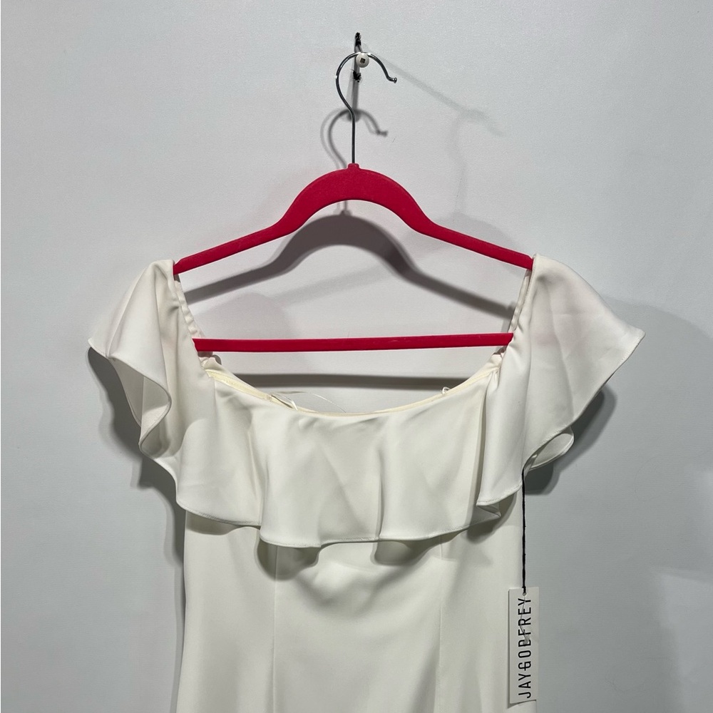 JAYGODFREY Momoa Ivory Ruffled Off the Shoulder Dress Size 2 New with tags - Picture 5 of 10